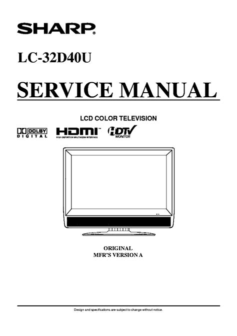 Sharp Lc 32d40u Tv Service Manual