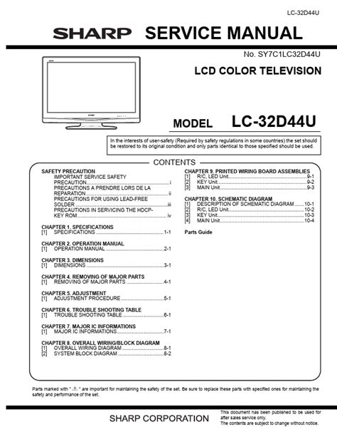 Sharp Lc 32d44u Lcd Tv Service Manual Download