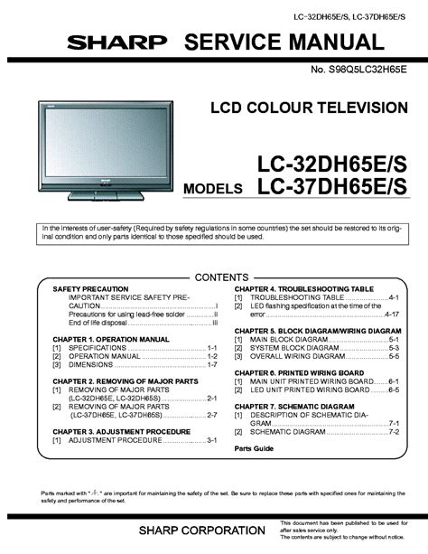 Sharp Lc 32dh65e 37dh65e Service Manual Repair Guide