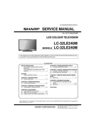 Sharp Lc 32le240m Lc 32le340m Lcd Tv Service Manual