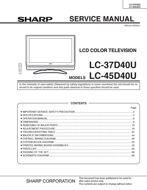 Sharp Lc 37d40u 45d40u Service Manual Repair Guide