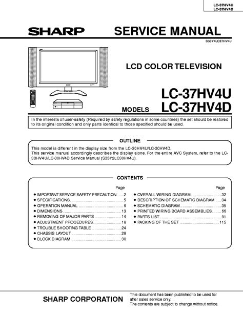 Sharp Lc 37hv4u 37hv4d Service Manual Repair Guide