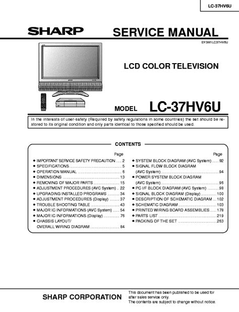 Sharp Lc 37hv6u Service Manual Repair Guide