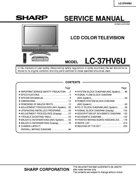 Sharp Lc 37hv6u Service Manual Repair Guide