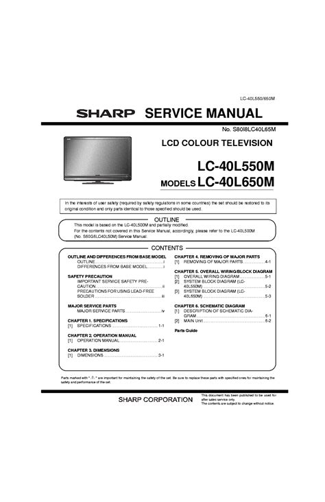 Sharp Lc 40l550m Lc 40l650m Lcd Tv Service Manual Download