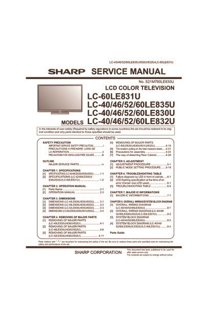 Sharp Lc 40le832u 46le832u 52le832u 60le832u Service Manual Repair Guide