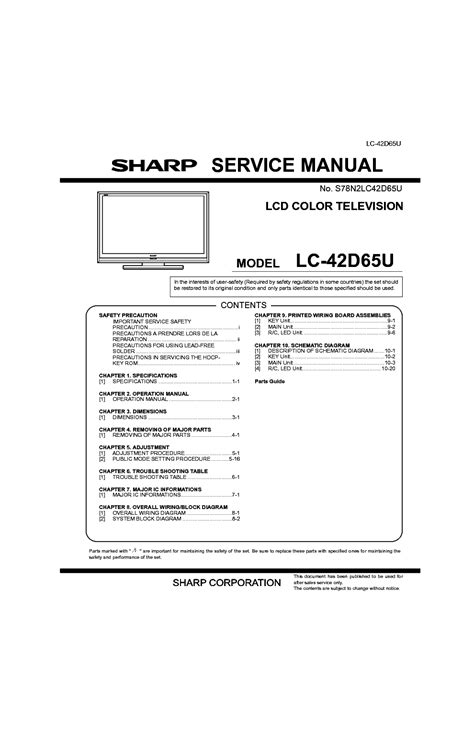 Sharp Lc 42d65u Service Manual Repair Guide