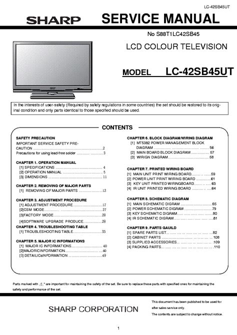 Sharp Lc 42sb45ut Lcd Tv Service Manual Download