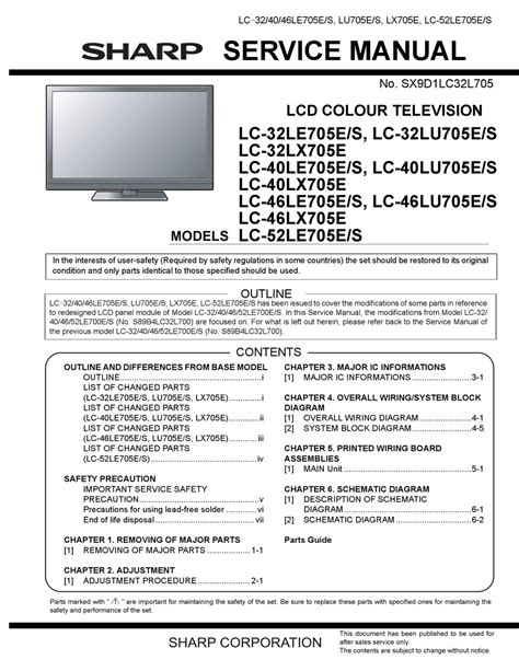 Sharp Lc 46lx705e S Lc 52le705e S Tv Service Manual