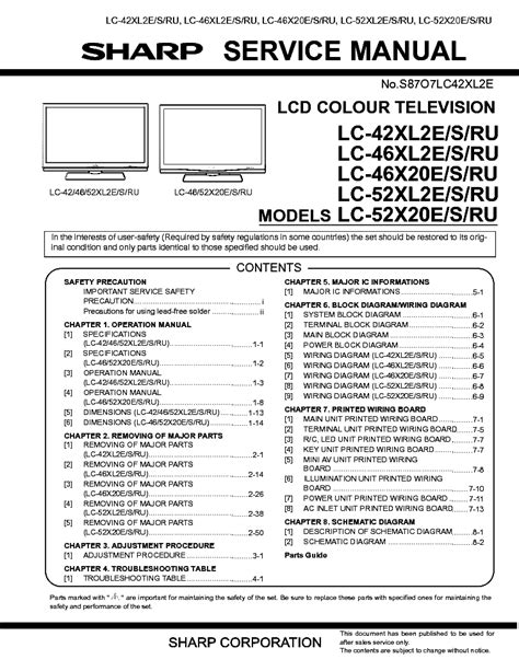 Sharp Lc 46xl2e 46xl2s 46xl2ru Service Manual Repair Guide