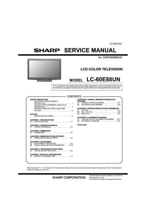 Sharp Lc 60e88un Service Manual Repair Guide