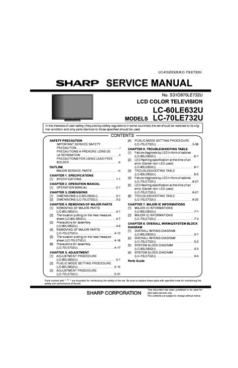 Sharp Lc 60le632u Lc 70le732u Tv Service Manual Download