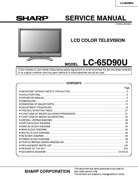 Sharp Lc 65d90u Full Service Manual Repair Guide