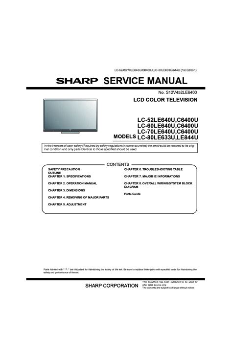 Sharp Lc 80le633u Le844u Lcd Tv Service Manual