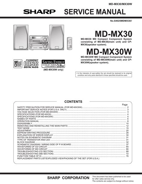 Sharp Md Mx30 Md Mx30w Service Manual