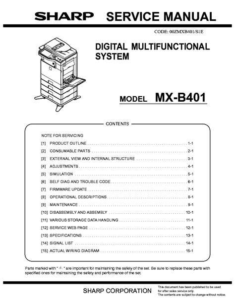 Sharp Mx B401 Digital Multifunctional System Service Manual