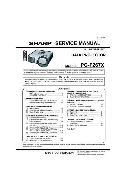 Sharp Pg F267x Data Projector Service Manual