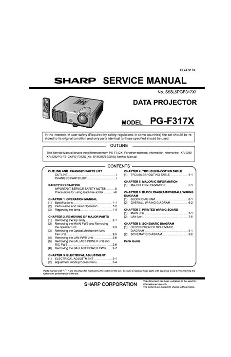 Sharp Pg F317x Data Projector Service Manual Download