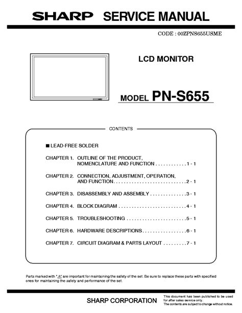 Sharp Pn S655 Lcd Monitor Service Manual