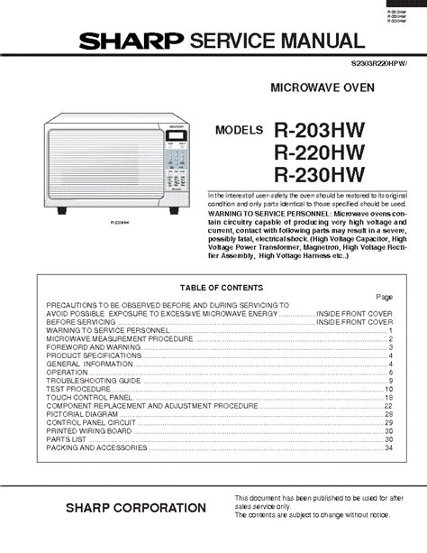 Sharp R 203hw Microwave Oven Service Manual