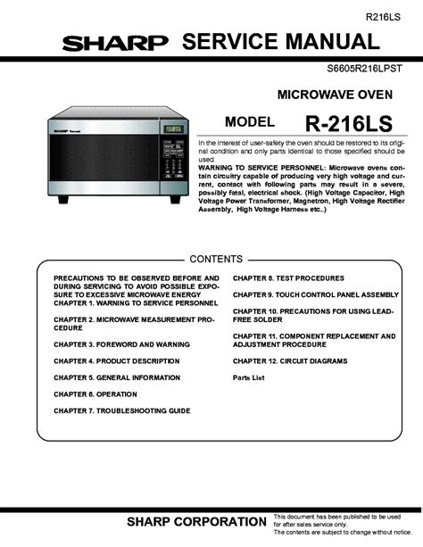 Sharp R 216ls Microwave Oven Service Manual Download