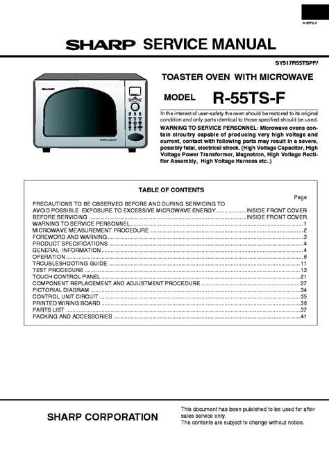 Sharp R 55ts F Microwave Oven Service Manual Download