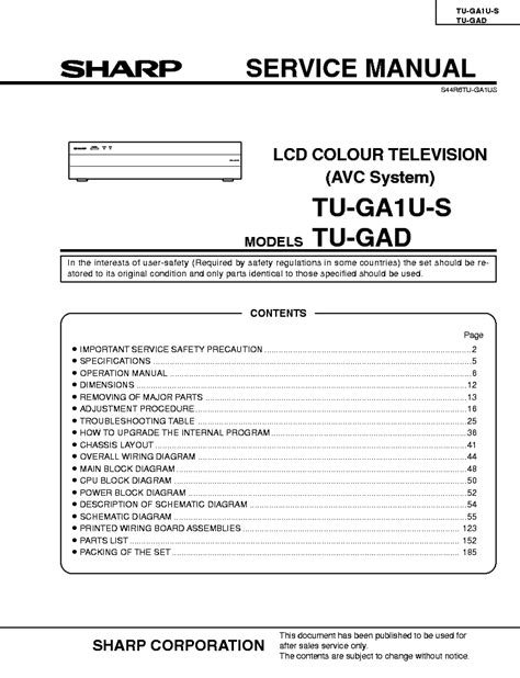 Sharp Tu Ga1u S Tu Gad Avc System Service Manual