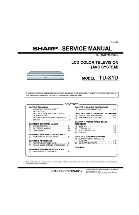 Sharp Tu X1u Avc System Service Manual Download