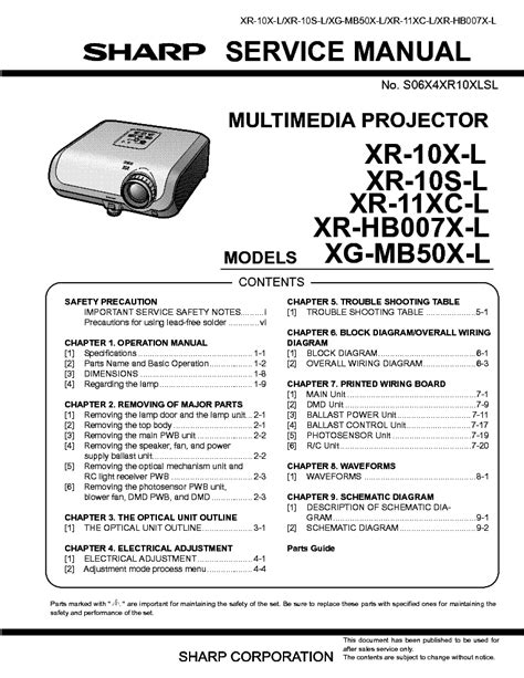 Sharp Xg Mb50x Series Service Manual Repair Guide