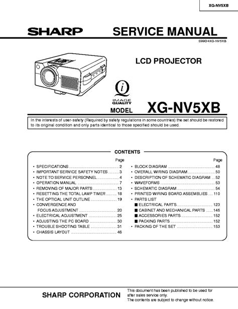 Sharp Xg Nv5xb Service Manual Repair Guide