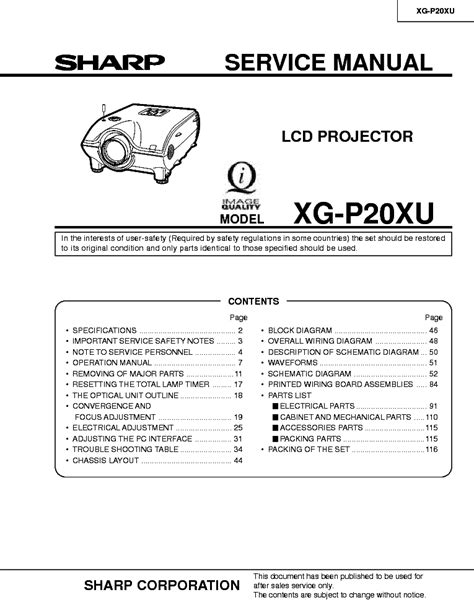 Sharp Xg P20xu Lcd Projector Service Manual Download