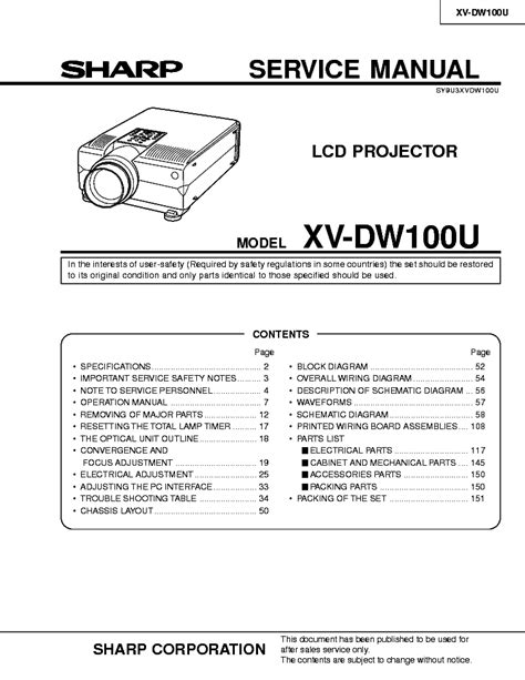 Sharp Xv Dw100u Full Service Manual Repair Guide