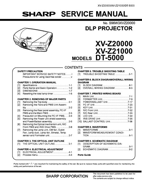 Sharp Xv Z 1000 Projector Original Service Manual