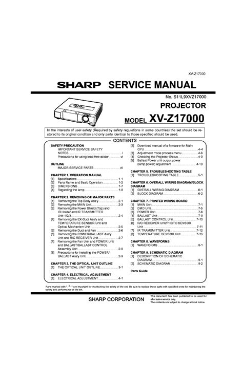 Sharp Xv Z17000 Projector Service Manual Download