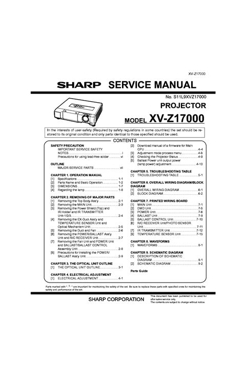 Sharp Xv Z17000 Projector Service Manual Download