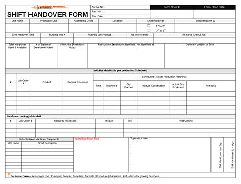 Shift To Shift Handover Templates