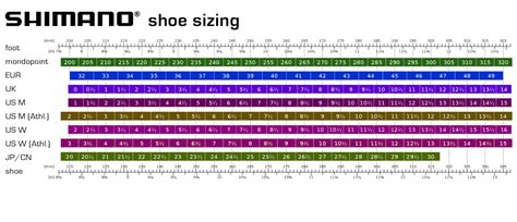Shimano Cycling Shoe Size Chart
