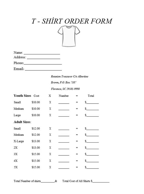 Shirt Order Form Template Word