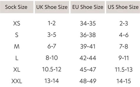 Shoe Size Sock Size Chart