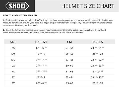 Shoei Sizing Chart Helmets
