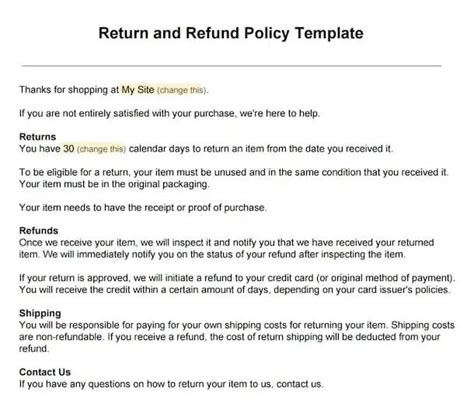 Shop Returns Policy Template