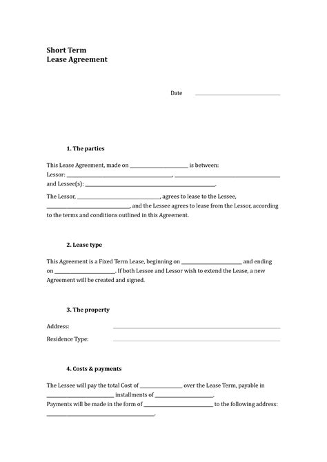 Short Term Lease Agreement Template