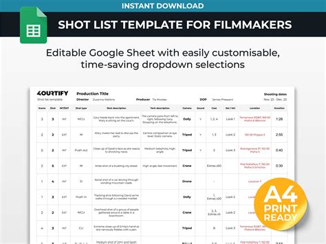 Shot List Google Sheets Template