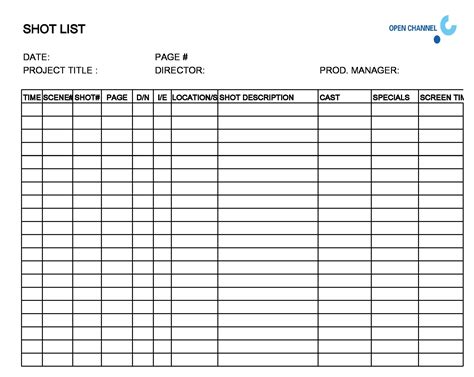 Shot List Templates