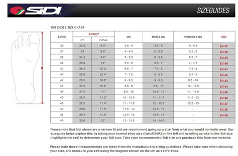 Sidi Bike Shoes Size Chart