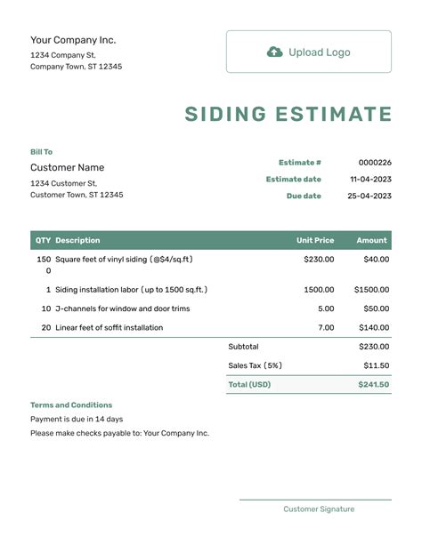 Siding Estimate Template