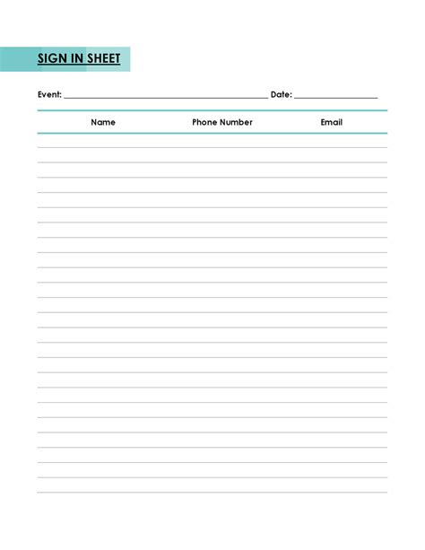 Sign In Sheet Templates Word