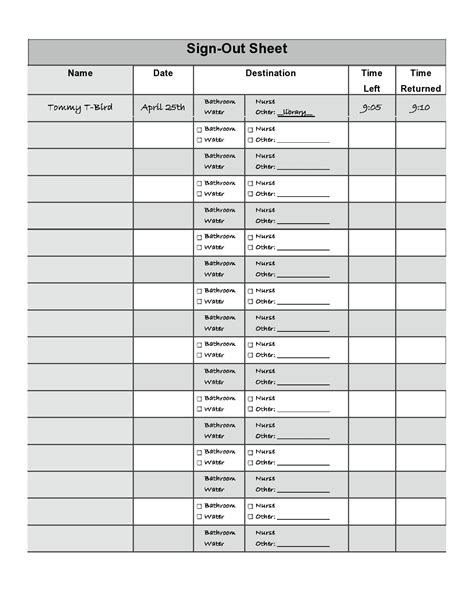 Sign In Sign Out Sheet Template