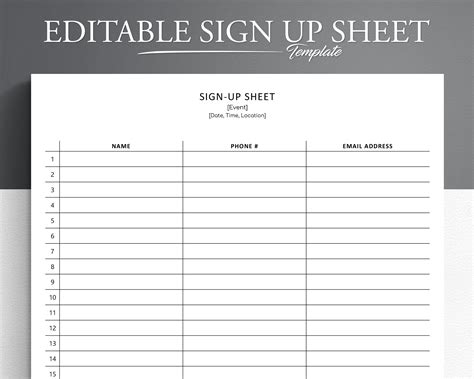 Sign Up Sheet Template Google