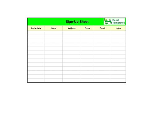 Sign Up Spreadsheet Template